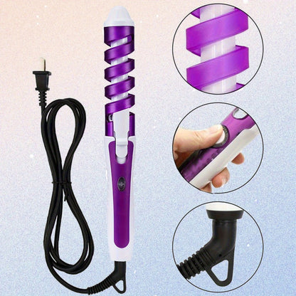 Automatic Spiral Curling Iron 360° Electric Hair Curler - Auto Rotating Curl Wand, Lightweight & Portable, Easy to Use, Includes 2 Clips & 1 Comb, Gift for Women, Pink, Purple, Blue