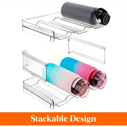 Stackable Water Bottle Organizer for Cabinet & Kitchen Pantry – Tumbler Travel Mug Cup Holder, Plastic Fridge Wine Rack, Holds 5/6/8/9/11/12 Bottles