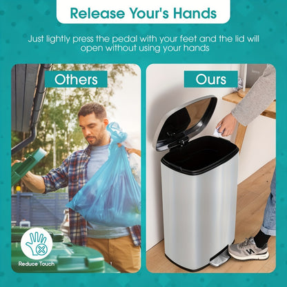 Stainless Steel Trash Can with Pedal & Removable Inner Bucket Fingerprint-Proof Kitchen Garbage Can with Hinged Lid – 5L / 30L / 50L / 13 Gallon for Kitchen, Home & Office