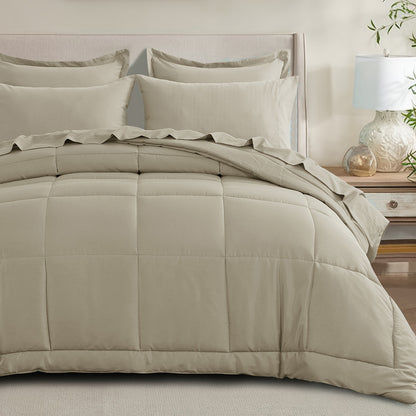 7 Piece Comforter Set Luxury Soft Fluffy Bedding All Season Bed in a Bag with Comforter Fitted Sheet Flat Sheet Pillowcases Hypoallergenic Breathable Easy Care Queen King Twin XL Full
