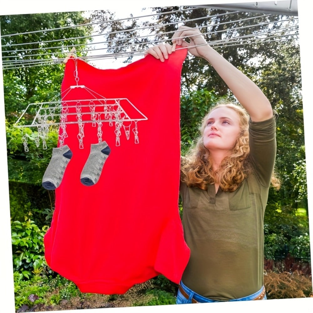 Clothes Drying Rack with Clips Stainless Steel Laundry Hanger Windproof Skidproof Multi-Clip Sock Underwear Dryer for Home Bedroom Balcony – 30/40/50 Clips