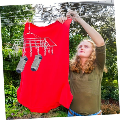 Clothes Drying Rack with Clips Stainless Steel Laundry Hanger Windproof Skidproof Multi-Clip Sock Underwear Dryer for Home Bedroom Balcony – 30/40/50 Clips