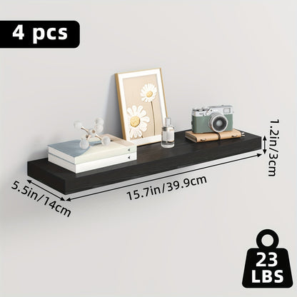 Floating Wall Shelves Set – Wooden Wall-Mounted Shelves for Living Room, Kitchen & Bathroom (2/4/6pcs, 15.7"/19.7"/22")