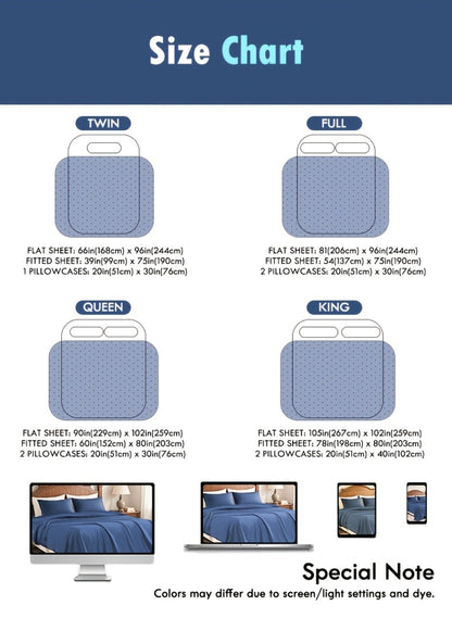 Fitted Sheet Set Deep Pocket | Soft Cooling Breathable Bedding 3-4pcs Fade-Resistant All-Season for Twin Full Queen King – Solid Color Bed Sheets for Dorm Guest Room Everyday Use