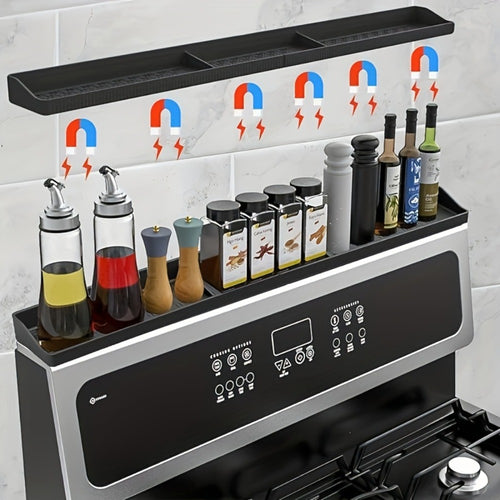 Magnetic Silicone Stove Top Shelf Organizer – 30 Inch Flexible Heat Resistant Spice Rack for Over Oven Kitchen Storage