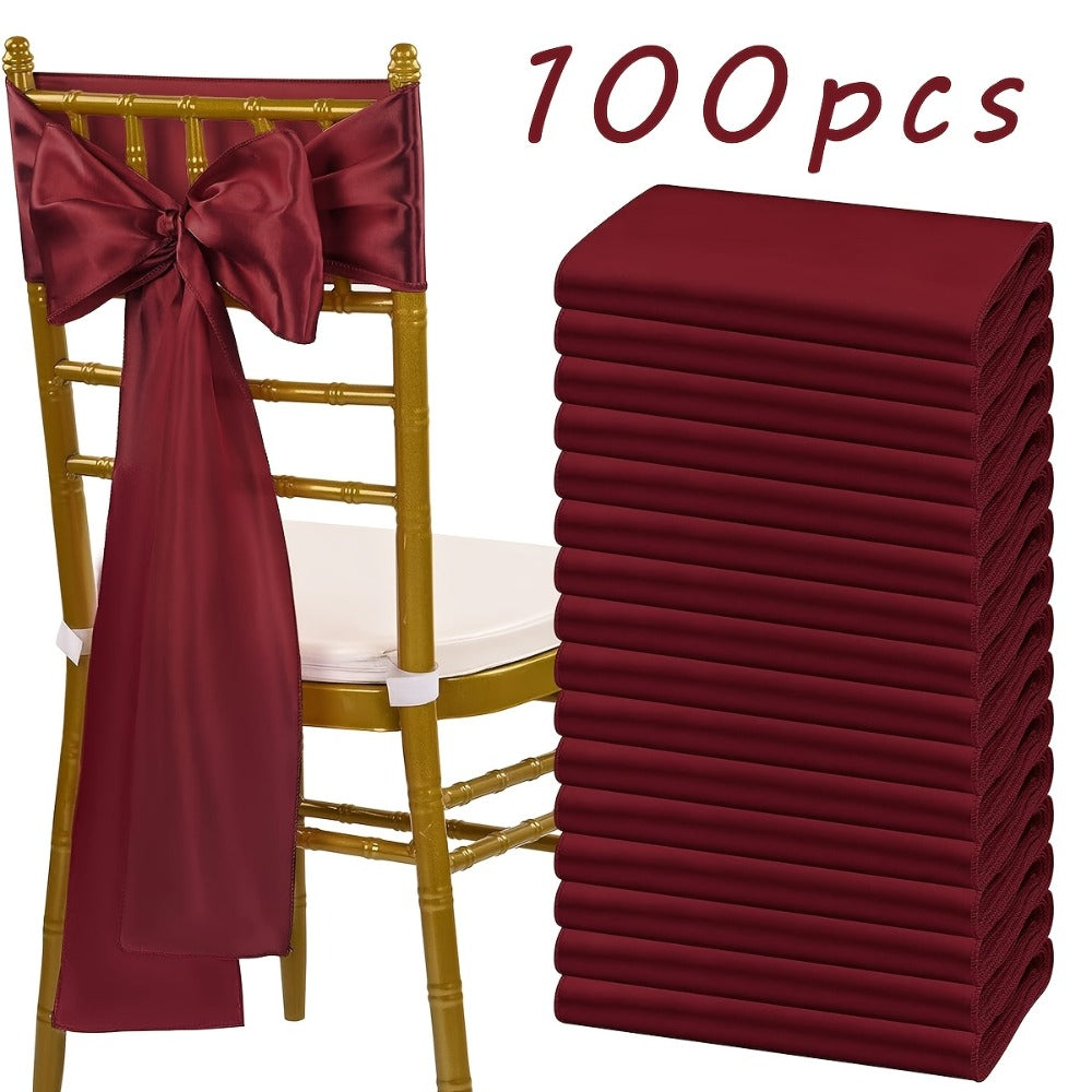 100pcs Satin Chair Sashes Bows for Wedding Banquet Party Event Decoration – 13 Colors, 18×275cm