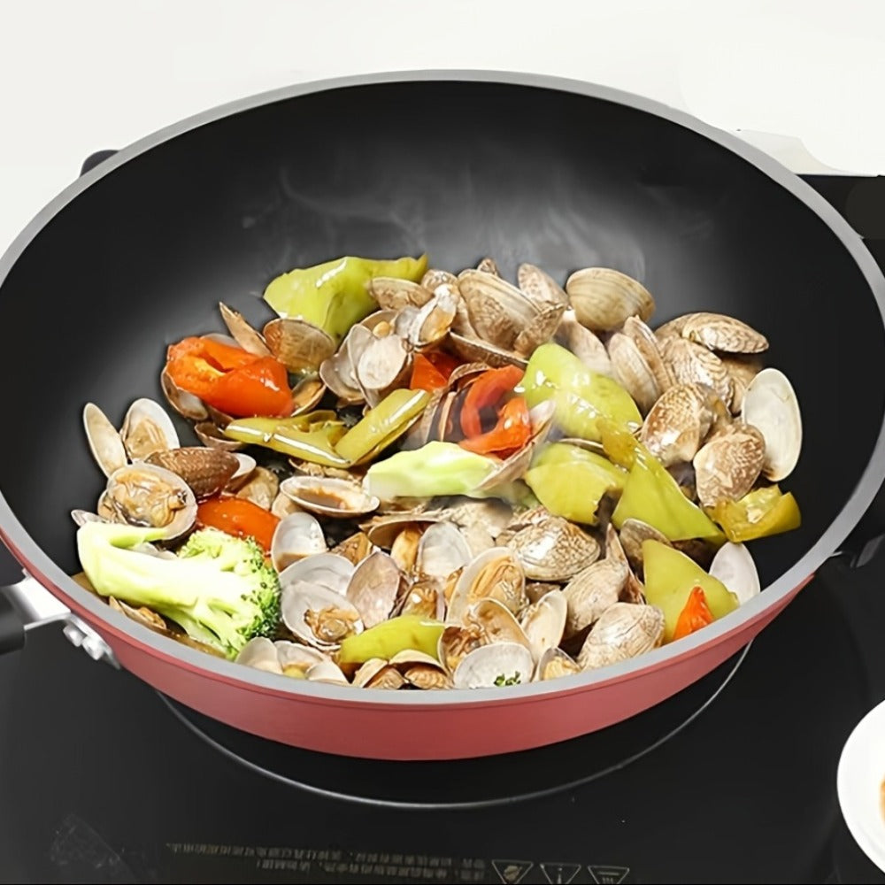 German Diamond Non-Stick Stir Fry Pan - Rice Stone Coating Smokeless Flat Bottom Wok for Induction Cooker Gas Stove, Multi-Purpose Household Frying Pan