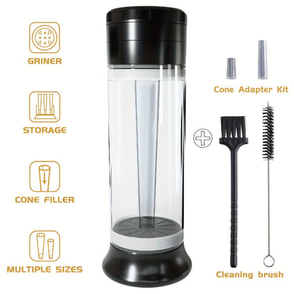 3-in-1 Zinc Alloy Spice Grinder Pre-Rolled Cone Loader 6-Hole Storage Rolling Machine Grinding Filling Storage All-in-One with Cleaning Brush Black Red Blue