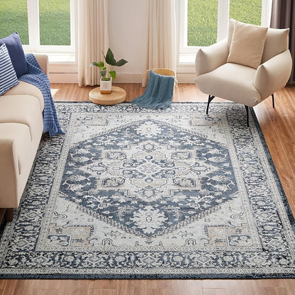 Area Rug Boho Vintage Washable Non-Slip Rug for Living Room Bedroom Traditional Woven Carpet Home Decor