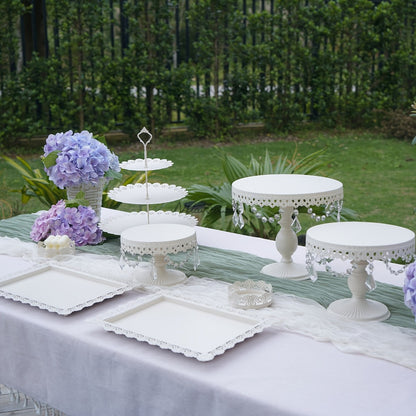 Cake Stand Set of 8 with Crystal Pendants 3-Tier Cupcake Tower Metal Dessert Display for Wedding Birthday Baby Shower Party Decor