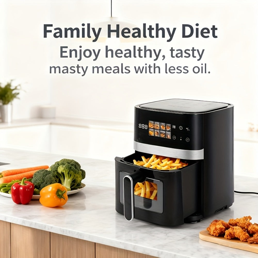 Air Fryer 5 Quart 8-in-1 Electric Hot Air Oven 1350W with LED Touchscreen & 360° Hot Air Circulation – Large Capacity Digital Air Fryer for Fry Roast Bake Grill Dehydrate, Black