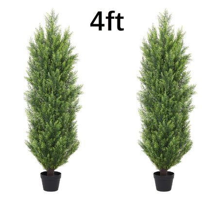 Artificial Cedar Topiary Trees 2 Pack UV Resistant Faux Greenery for Indoor Outdoor Patio Garden Office Entryway Decor 4FT 5FT 6FT
