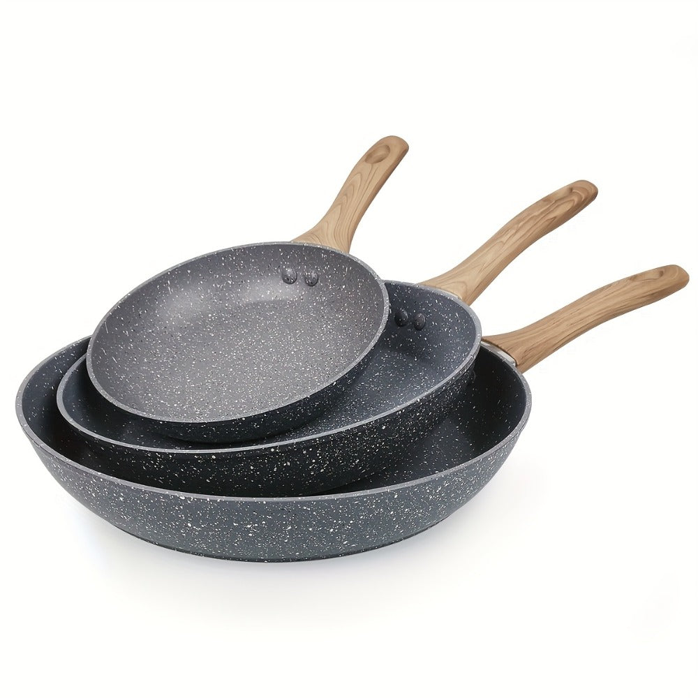 Non-Stick Frying Pan Set 3-Piece 7 9.5 11 Inch – Dishwasher Safe Skillet Set with Insulated Handle | Induction Compatible Home Kitchen Pans in Beige Grey & Black | Durable Even-Heating Cookware