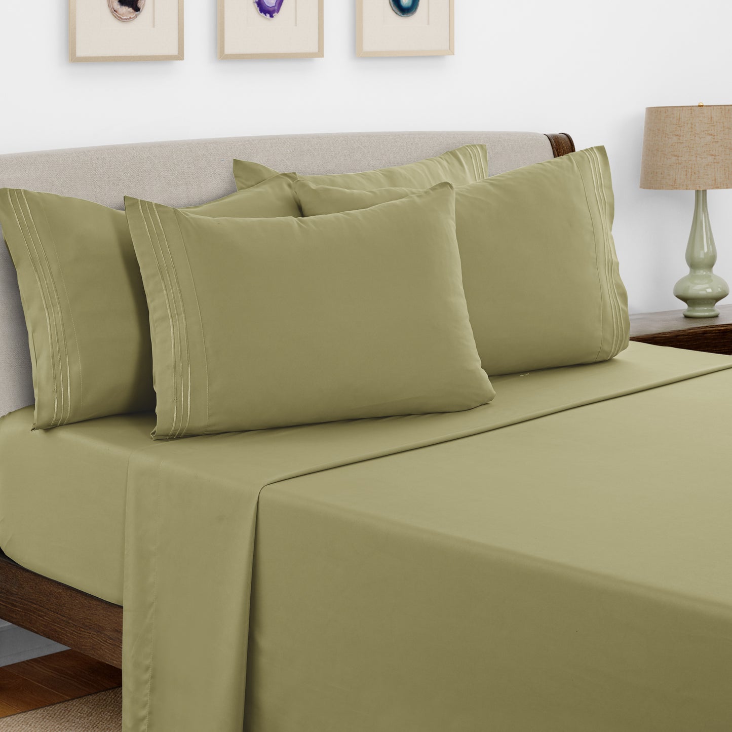 Bed Sheets Set 6 Piece - Soft Brushed Microfiber Fitted Sheet with 16" Deep Pocket, Flat Sheet & Embroidered Pillowcases, Hotel Luxury Cooling Bedding, All Seasons, 20 Colors