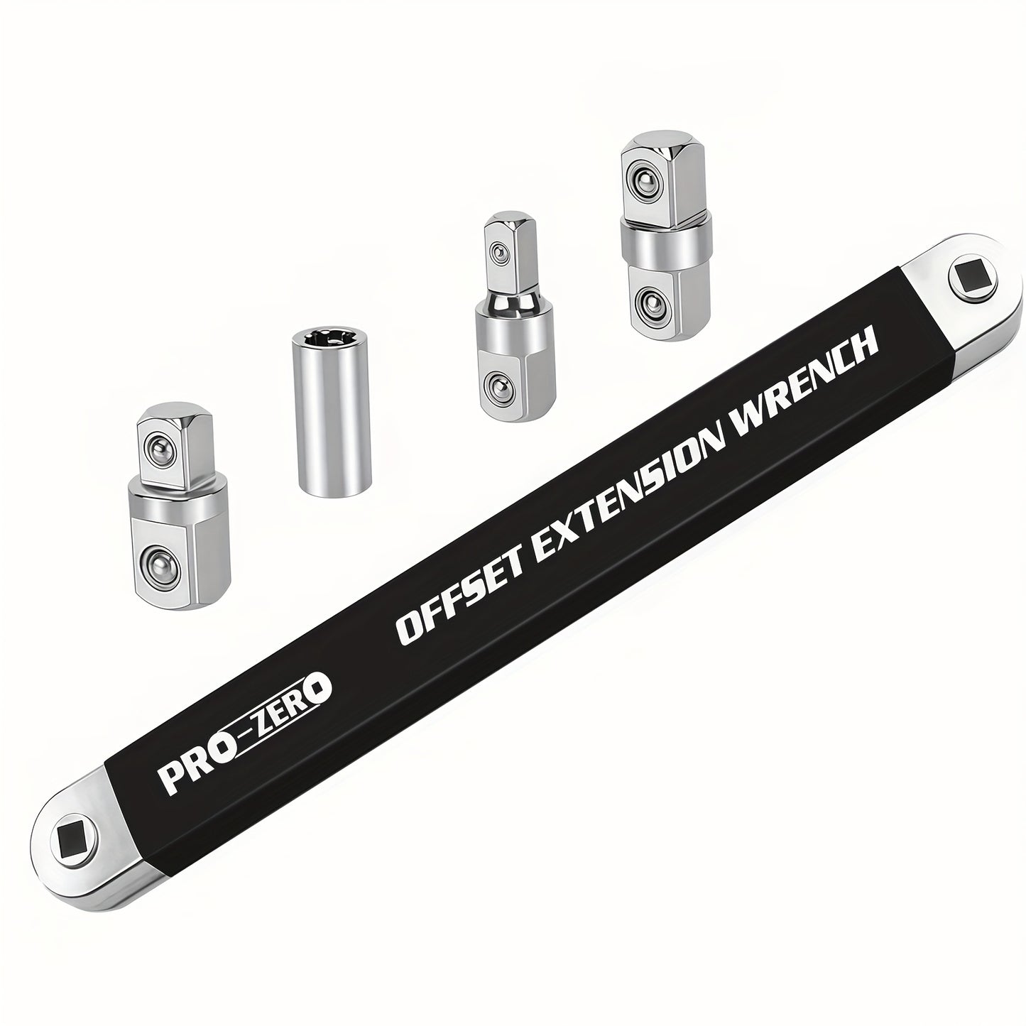 Ratchet Wrench 2-in-1 Offset Extension with 1/4" 3/8" 1/2" Square Head Adapters, 180-Degree Rotation High Torque Non-Slip Handle, Universal Flex Head Ratchet for Narrow Spaces & Auto Repair