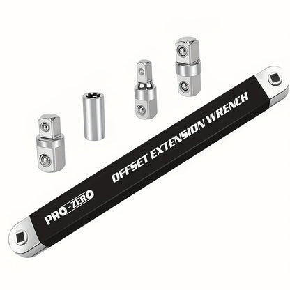 Ratchet Wrench 2-in-1 Offset Extension with 1/4" 3/8" 1/2" Square Head Adapters, 180-Degree Rotation High Torque Non-Slip Handle, Universal Flex Head Ratchet for Narrow Spaces & Auto Repair