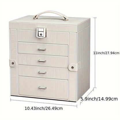 Large Jewelry Box 5-Tier PU Leather Organizer with Lock & Mirror – Storage Case for Bracelets, Earrings, Rings & Necklaces