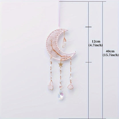 Dreamcatcher Moon Suncatcher Wall Hanging – Handmade Boho Wind Chime Pendant for Indoor Outdoor Garden, Courtyard & Party Decor – Christmas & Birthday Gift
