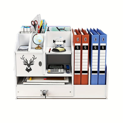 6-Layer Desktop Storage Rack Desk Organizer with File Holder Pen Holder Space-Saving Office Organizer Matte White PVC Stationery Cosmetics Dormitory Bookshelf Partition Box Multiple Sizes