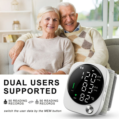 Wrist Blood Pressure Monitor with LCD Screen, Arrhythmia Alarm & Voice Playback – Adjustable Cuff, USB Charging, Gift for Family
