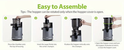 Cold Press Slow Juicer Machine with 5.3-Inch Large Feed Chute - High Juice Yield, Safety Lock, One-Click Cleaning, Masticating Juicer for Whole Fruits & Vegetables, Family Healthy Lifestyle, Black