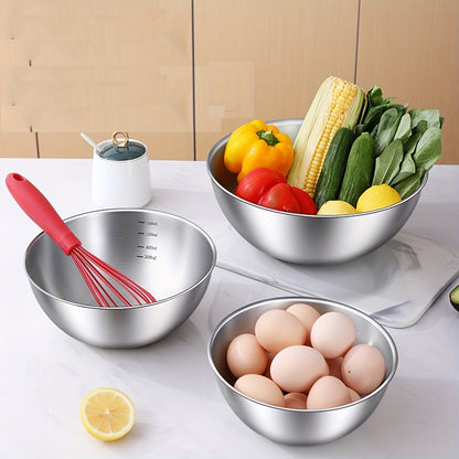 Stainless Steel Mixing Bowl Set 3-Piece with Measuring Marks – Small Medium Large Nesting Bowls for Cooking, Baking & Food Prep, Durable 304 Stainless Steel Salad Bowl Set for Kitchen & Restaurant
