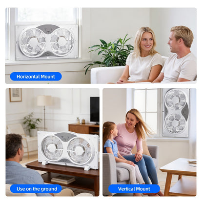 Window Fan 9 Inch Twin Expandable Dual Fan, 3-Speed with Remote Control or Manual Control, Reversible Airflow Indoor Window Fan for Bedroom, Living Room, Kitchen and Office