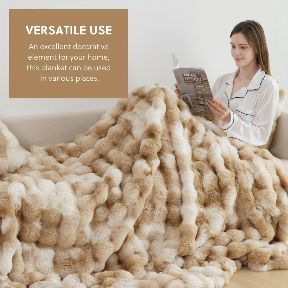Faux Rabbit Fur Throw Blanket – Ultra-Soft Plush Fleece for Bed, Couch, Sofa & Travel, All Season, 11 Colors, Throw to King Size