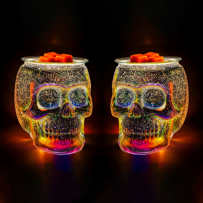 3D Glass Skull Electric Wax Melter Warmer - USB Powered PTC Aromatic Wax Burner for Home Decor, Halloween Christmas Holiday Gift