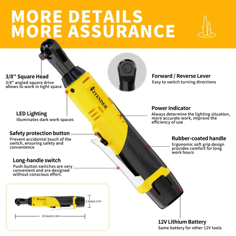 Electric Ratchet Wrench Set 12V Cordless with Lithium Battery – Fast Charge, Variable Speed Trigger, Socket Sleeves, for Automotive Repair, Screws & Nuts – Basic & Full Kit Options