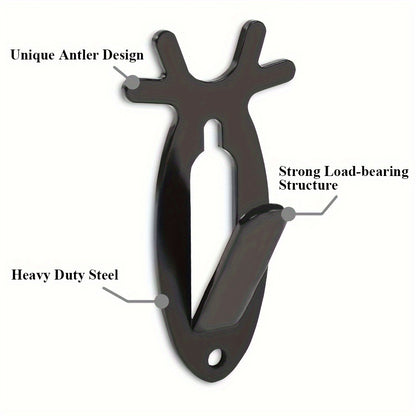 Deer Head Wall Hooks Set of 5 | Rustic Antler Wall Mount Coat Hook | Heavy Duty Steel | Entryway Bedroom Bathroom Balcony Home Decor