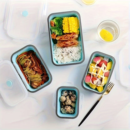 Foldable Meal Prep Containers Set of 4 - Airtight Lids, 4 Sizes, Microwave Dishwasher Refrigerator Safe, Stackable Food Storage for Lunch, Meal Prep, RV, Outdoor Snacks - Green, Red, Blue