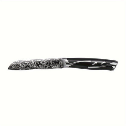 Kitchen Knife Set 7-Piece Damascus Pattern Stainless Steel with Universal Knife Block Holder – Chef Knife, Fruit Knife & Safety Knives Included, Non-Slip Handle