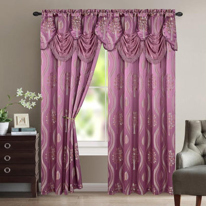 Blackout Curtains 2 Panels 54x84 Inch | Jacquard Room Darkening Rod Pocket Curtain Set with Attached Waterfall Valance | Machine Washable Window Drapes for Living Room Bedroom Home Office Study