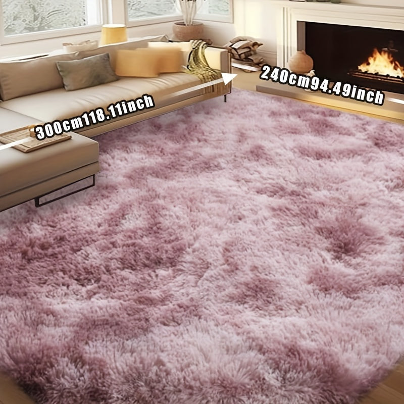 Fluffy Rug Plush Soft Indoor Carpet Non-Slip for Living Room Bedroom Hallway Runner Nursery Kids Play Area — Tie Dye & Solid Colors Multiple Sizes