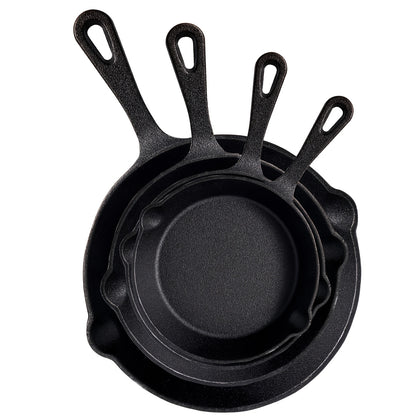 Cast Iron Skillet Set Uncoated Frying Pan with Drip Spout Heavy Duty Pre-Seasoned Cookware for Frying Stir-Frying Baking Stovetop Oven Safe 3 4 5 Piece