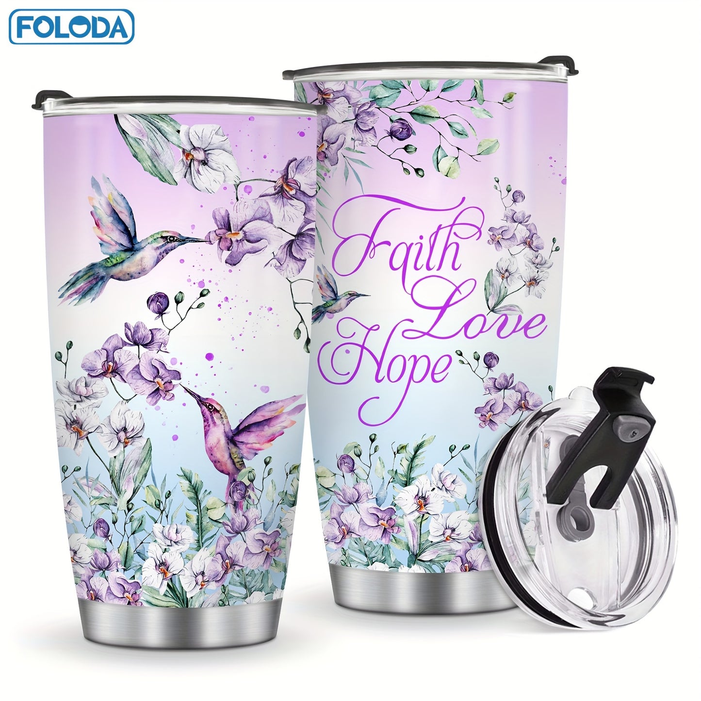 Hummingbird Flower Vacuum Insulated Travel Tumbler 20oz – Gift for Mom Grandma Sister Daughter Birthday Valentine's Day