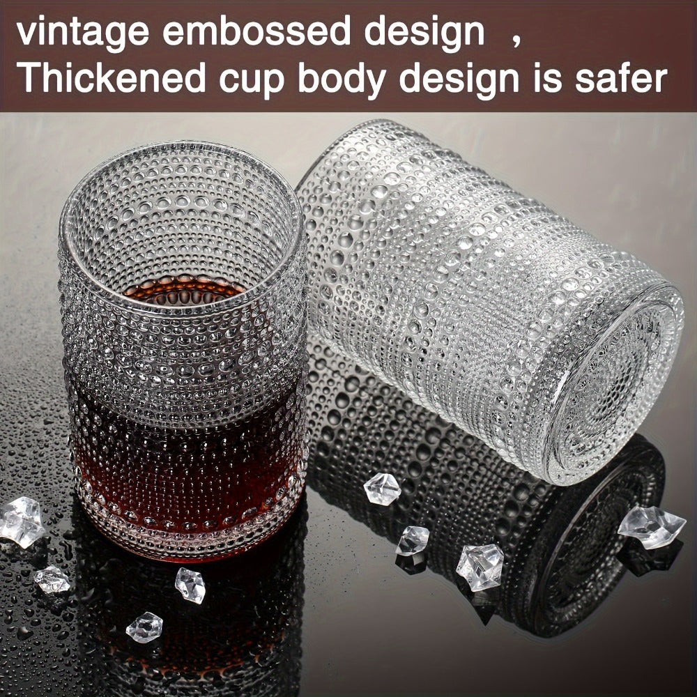 Hobnail Drinking Glasses Set of 6 – 13 Oz Large Clear Glass Cups for Water, Wine & Cocktails