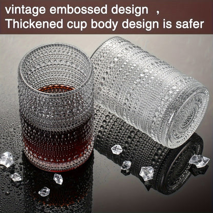 Hobnail Drinking Glasses Set of 6 – 13 Oz Large Clear Glass Cups for Water, Wine & Cocktails