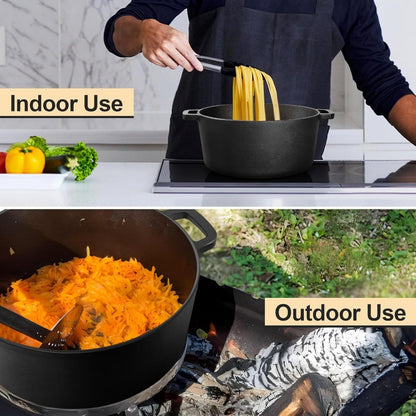 Cast Iron Dutch Oven 5 Quart Pre-Seasoned with Skillet Lid | 2-in-1 Non-Stick Crock Pot with Handles for Braising, Roasting & Casserole – All-in-One Cookware, Black