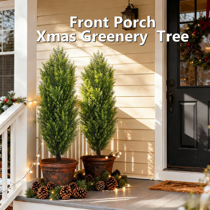 Artificial Cedar Topiary Trees 2 Pack UV Resistant Faux Greenery for Indoor Outdoor Patio Garden Office Entryway Decor 4FT 5FT 6FT