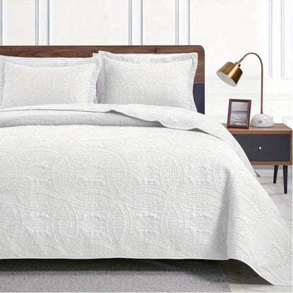 Quilt Set 3 Piece Lightweight Microfiber Bedspread with Pillow Shams - Coin Pattern Coverlet All Season Soft Bed Quilt Full Queen King Orange White Grey Green Khaki