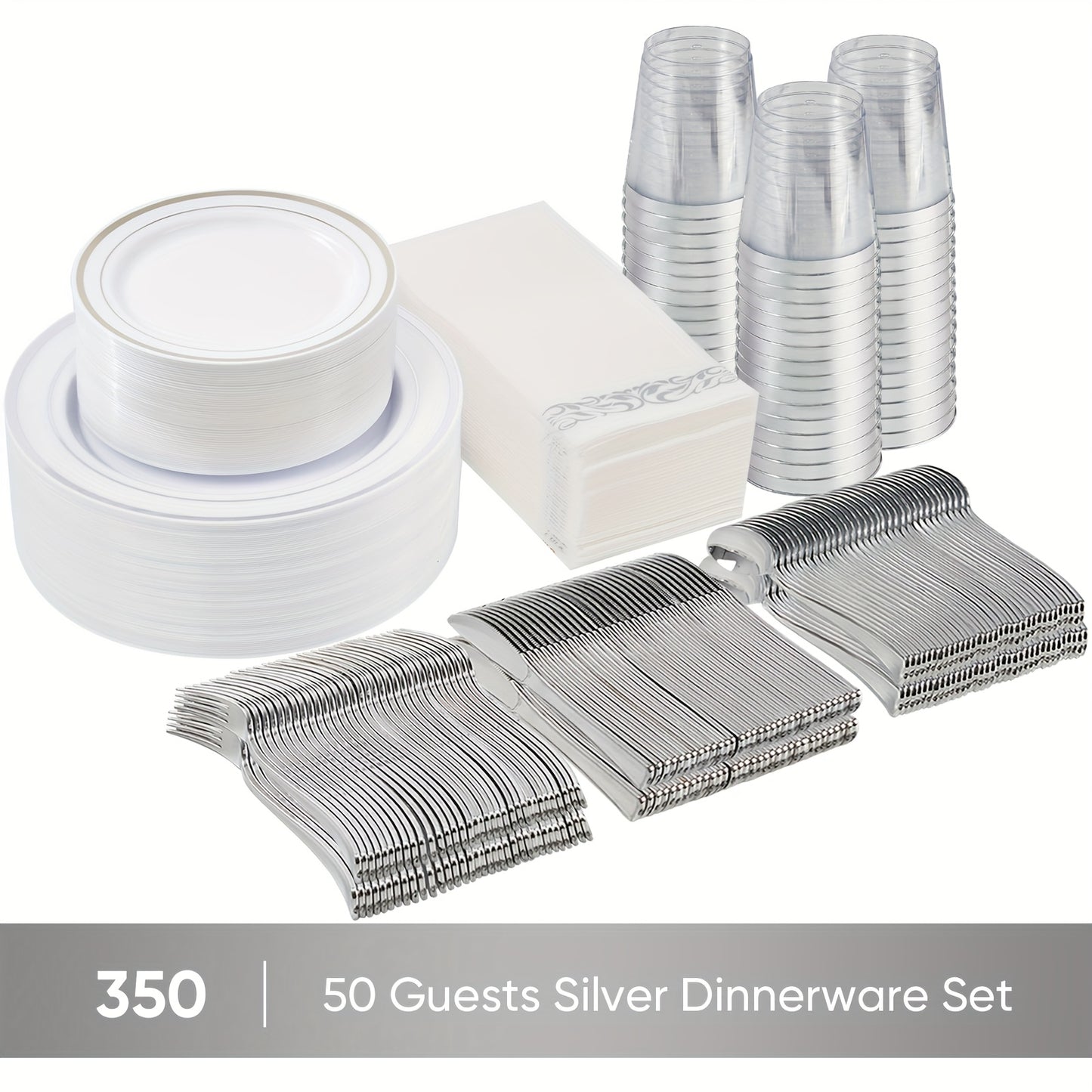 Disposable Party Dinnerware Set 350 700 Pieces Gold Silver Plastic Plates Salad Plates Cutlery Cups Napkins for 50 100 Guests Wedding Birthday Graduation Party