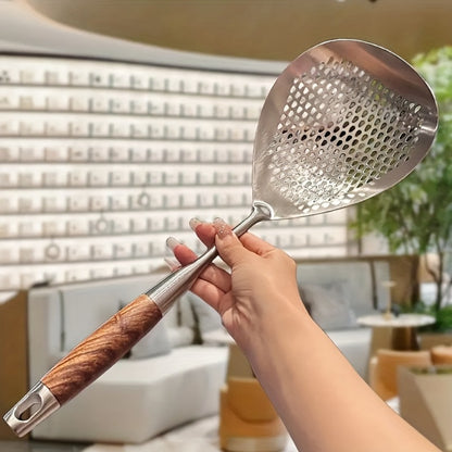 Stainless Steel Slotted Spoon Large Cooking Spoon for Frying Hot Pot Draining Serving - Durable Kitchen Utensil for Deep Frying Soups Stews Straining with Long Handle