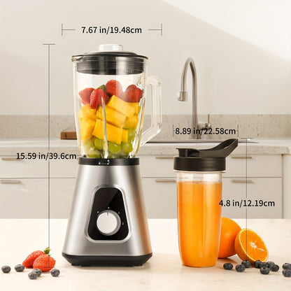 Countertop Blender with 52oz Glass Jar & 22oz Travel Cup – 3-Speed Smoothie Blender for Frozen Fruit Drinks, Shakes & Sauces, Powerful Motor, BPA-Free, Silver