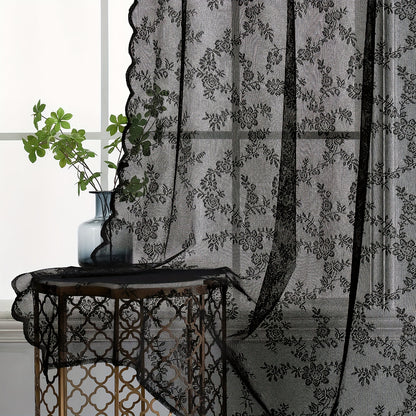 Sheer Lace Curtains 2 Panels Bohemian Floral Semi-Transparent Rod Pocket Window Curtains for Living Room Bedroom All Seasons