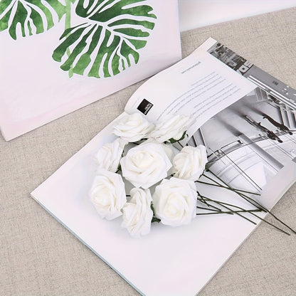 White Artificial Roses with Stem 50pcs – Realistic Fake Silk Rose Flowers for Wedding Bouquets, Centerpieces, Home Decor & DIY Floral Arrangements