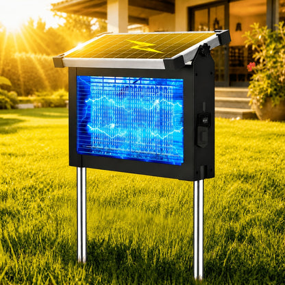 Solar Bug Zapper Outdoor 4200V – Solar Powered Mosquito Killer with Auto/Manual Dual Mode, 2100 Sq.Ft Coverage, 12H Runtime, 3-Way Charging, 10FT Cord, Safe for Family & Pets, for Patio, Garden & Camping