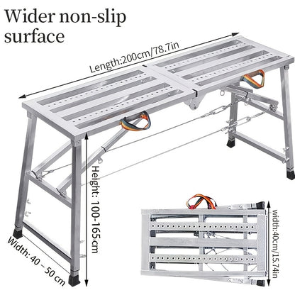 Folding Scaffold Step Stool Adjustable Height 39-79" Portable Steel Work Platform 1300 lb Capacity for Home Renovation Painting Car Washing RV Cleaning
