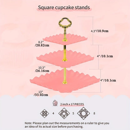 Cake Stand Set 5 Piece – 2 Square Three-Tier Cupcake Stands & 3 Appetizer Trays for Birthday, Baby Shower, Bridal Shower, Christmas, Halloween Party Dessert Display